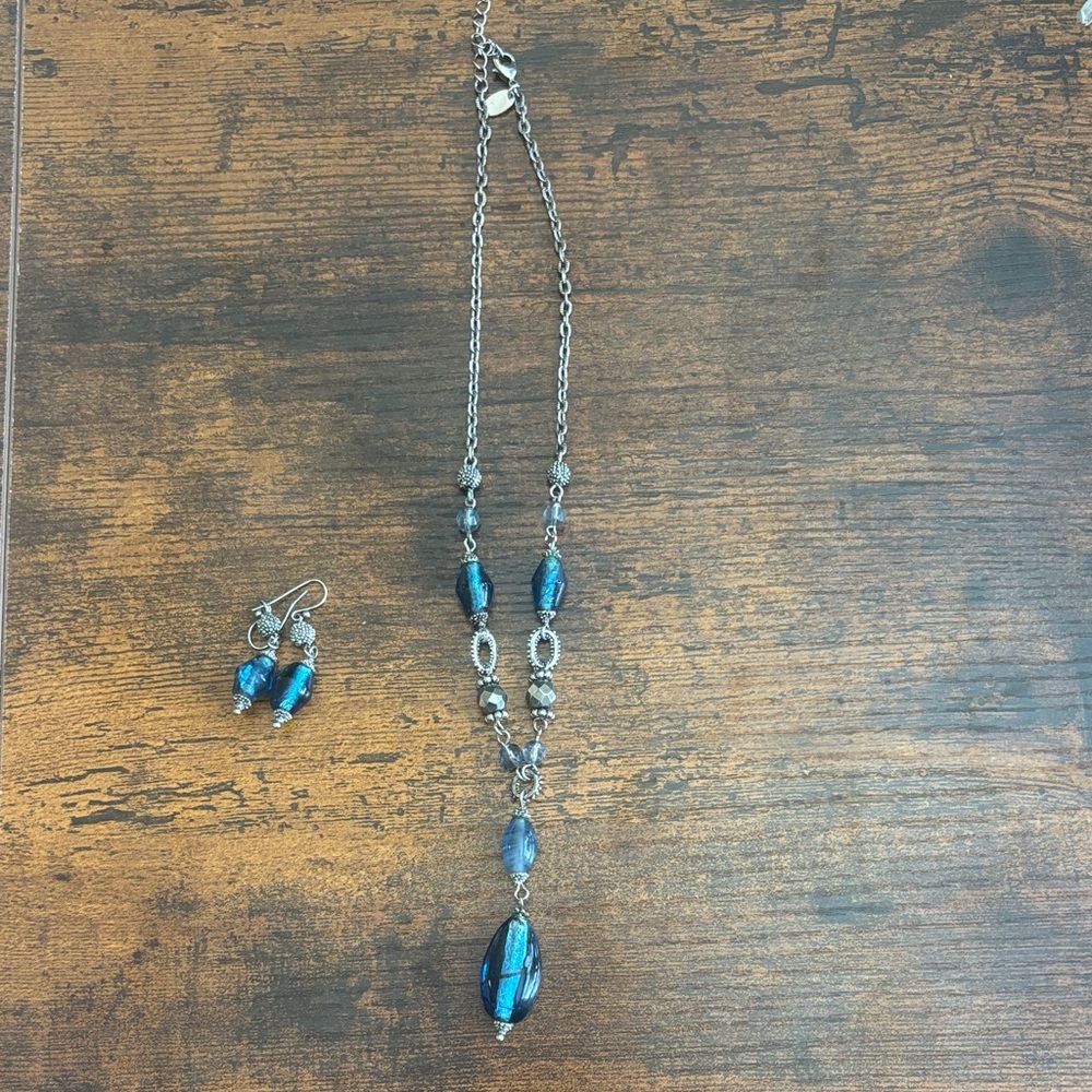 Elegant Blue and Silver Necklace and Earring Set